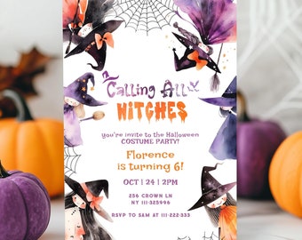 Witch Birthday Party Invitation: Halloween Costume, Editable (5x7 inches) #hp1