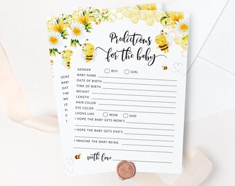 Bee predictions for the baby card. What will baby bee Baby Shower Game. Bumble bee baby predictions card. Instant Download #08