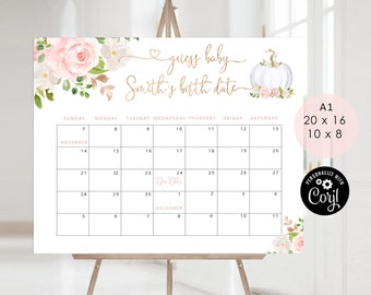 Pumpkin Guess the due Date calendar. Blush Fall Guess The Baby Birthday Game. Pumpkin Baby Shower Due Date Prediction #p3