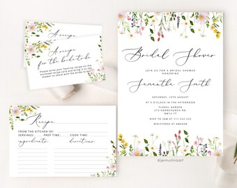 Wildflowers Bridal Shower Invitation. Modern minimalist wildflowers bridal shower invitation bundle #wl3