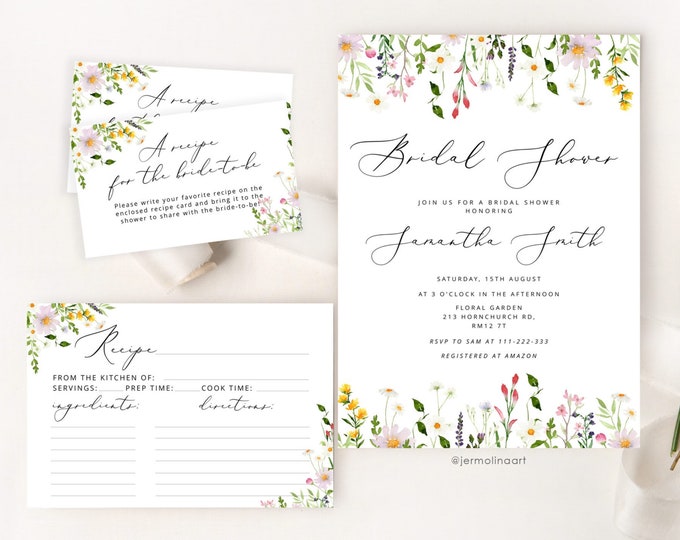 Wildflowers Bridal Shower Invitation. Modern minimalist wildflowers bridal shower invitation bundle #wl3