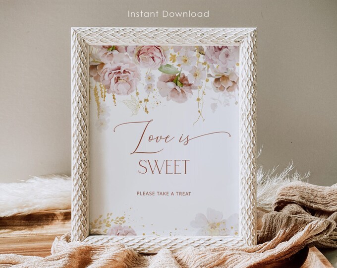 Boho garden Love is Sweet Table Sign. Garden love is sweet please take a treat sign. Bridal shower decor. Instant Download #gar1