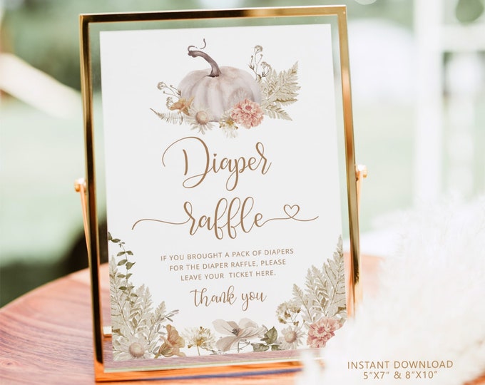 Boho Pumpkin diaper raffle sign. Boho Fall diaper raffle sign. Elegant pumpkin diaper raffle sign. Instant Download #p8