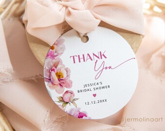 Peony Favor Tag Template: Pink Floral Thank You (Corjl Printable) #pet1