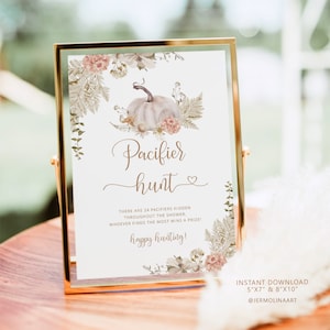 Boho Fall Pacifier Hunt Sign: Pumpkin Baby Shower Game (Digital Download) #p8