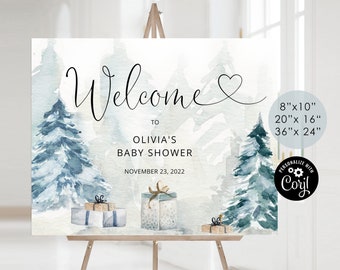 Baby It&#39;s Cold Outside Welcome  sign.  Editable winter baby shower welcome sign. Corjl Printable. Instant Download. #ad4