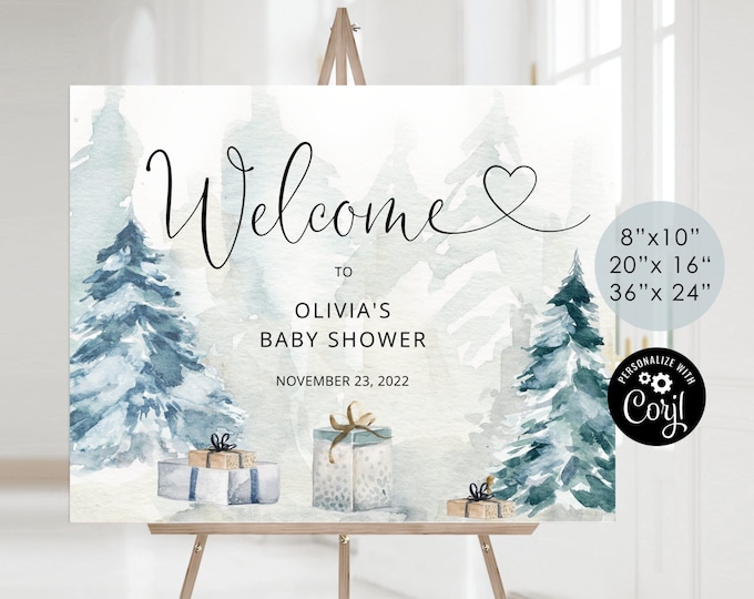 Baby It's Cold Outside Welcome  sign.  Editable winter baby shower welcome sign. Corjl Printable. Instant Download. #ad4