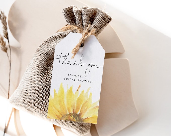 Sunflower favor tag. Bridal shower thank you tag. Minimalist sunflower thank you tag template #sun1