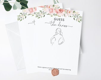 Guess the dress Bridal Game, Blush pink floral guess the dress bridal game. Elegant minimalist guess the dress game Instant Download #br2