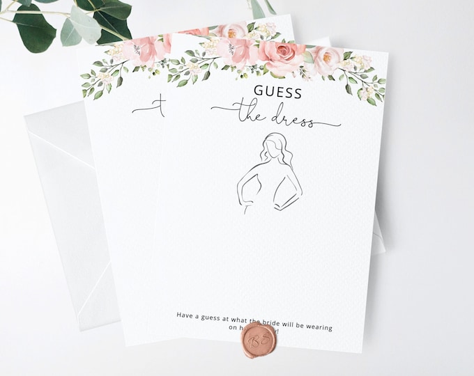 Guess the dress Bridal Game, Blush pink floral guess the dress bridal game. Elegant minimalist guess the dress game Instant Download #br2
