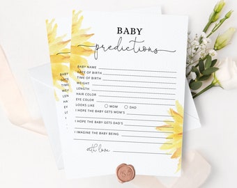 Sunflower predictions for the baby card. Minimalist sun Baby Shower Game. Sunflower baby predictions card. Instant Download #sun1