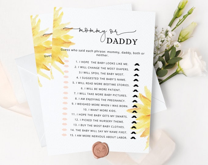 Sunflower Guess Who Said It Mommy or Daddy. Minimalist sunflower Mommy or Daddy Guess Who Baby Game Instant Download #sun1