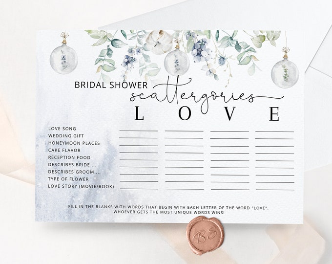 Bridal Shower Scattergories game. Winter Bridal Shower Games Printables. Winter bridal Scattergories Game. Instant Download #wb3