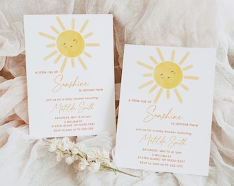 A little ray of sunshine baby shower invitation. Little sunshine baby shower invitation. Boho sun baby shower invitation #s2