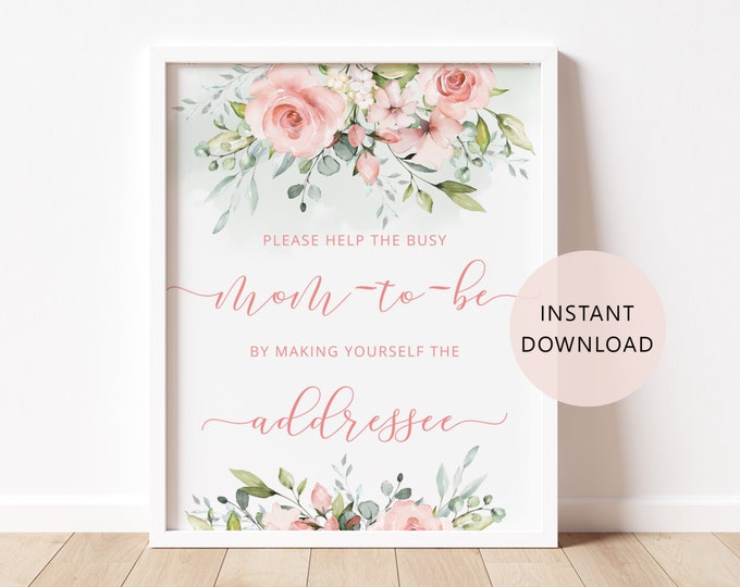 Help the Busy Mom-to-Be by Making Yourself the Addressee. Floral blush Address an Envelope Sign Instant Download #fl2