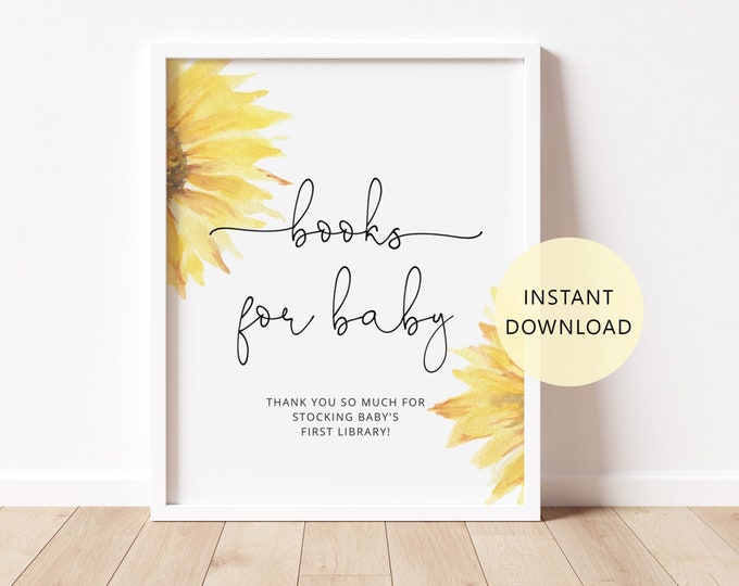 Sunflower  Books for Baby sign, Sunflower Baby Shower Book Request Card, Book Request sign, Bring A Book Instead of a card #sun1
