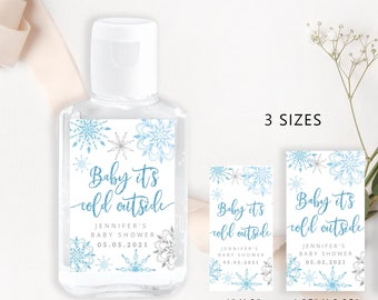 Baby its cold outside Hand Sanitiser Label. Printable Hand Sanitizer Stickers. Winter Editable Hand Sanitizer Label. Corjl template #sn2