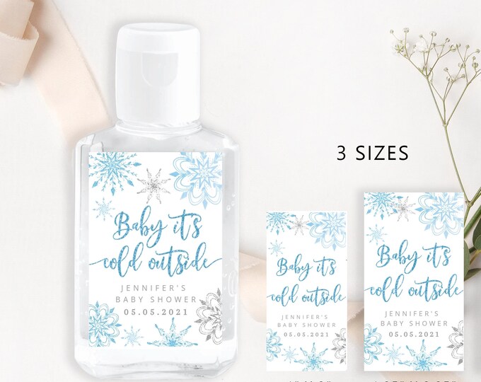 Baby its cold outside Hand Sanitiser Label. Printable Hand Sanitizer Stickers. Winter Editable Hand Sanitizer Label. Corjl template #sn2