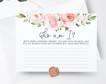Favourite Memory With the Bride game. Floral Bridal Shower game. Who am I bridal shower game. Hen Bachelorette #br2