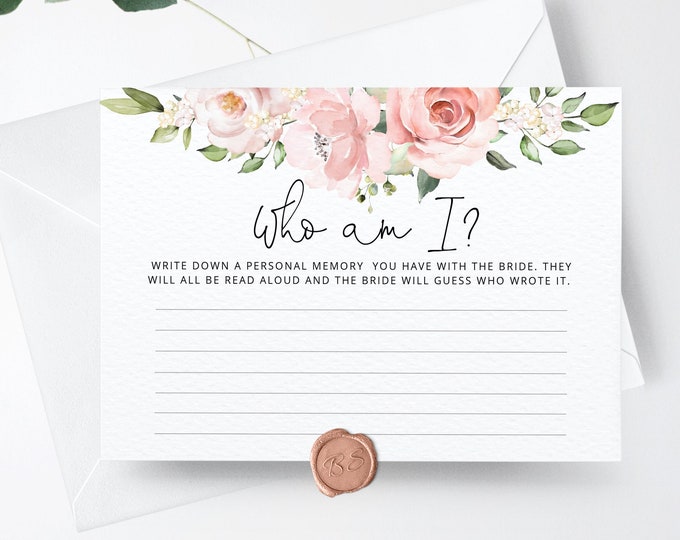 Favourite Memory With the Bride game. Floral Bridal Shower game. Who am I bridal shower game. Hen Bachelorette #br2