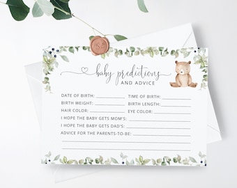 Bear Baby Predictions Card: Woodland Baby Shower (Instant Download)  #w1