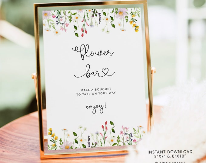 Flower bar sign. Watercolor wildflowers bloom bar sign. Wildflowers flower bar sign. Instant Download #wl1