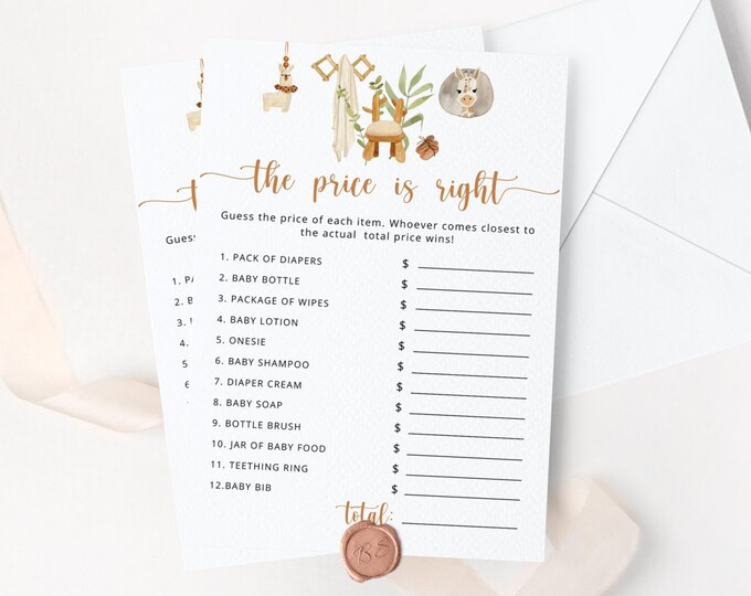 Boho nursery The Price is Right Baby Shower Game. Llama baby shower games.  Nursery Baby Shower Game Instant Download #12