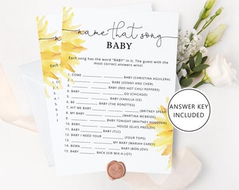 Sunflower name that song baby shower game. Minimalist sunflower baby shower games. Baby shower guessing game #sun1
