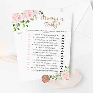 Floral Guess Who Said It Mommy oder Daddy. Floral Baby Shower Spiele. Blush gold Mama oder Papa Rate mal wer Baby Spiel Sofort Download #fl1