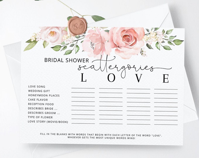 Bridal Shower Scattergories game. Floral Bridal Shower Games Printables. Bohemian Scattergories Game. Instant Download #br2