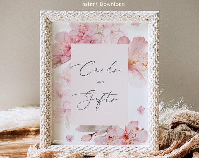 Sakura Cards and Gifts Sign in 2 Sizes. Cherry blossom Cards and Gifts Sign. Blush pink cards and gifts sign Instant Download #s1
