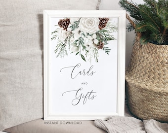Winter Cards and Gifts printable sign. Evergreen Cards & Gifts Sign. Snowy pine cone Cards and gifts. Instant Download #ev1