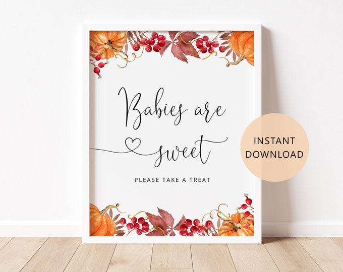 Pumpkin Babies are sweet Sign. Little pumpkin take a treat sign. Fall pumpkin sign. Fall baby shower decor. Instant Download #p1