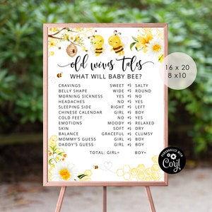 Old Wives Tales Sign, Bee Gender Reveal Sign, Bee Gender Reveal Printable Party Sign, He or She gender reveal games. Instant download #08