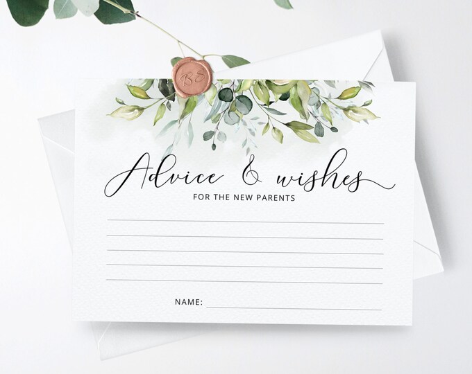 Greenery advice for parents to be card. Advice card for new parents.  Advice cards for gender neutral baby shower. Instant download #02