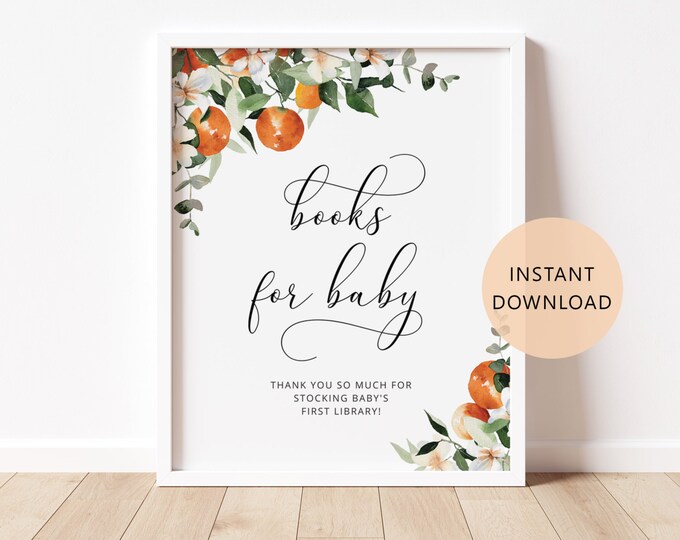 Oranges Books for Baby sign. Baby Shower Book Request Card, Citrus Book Request sign, Bring A Book Instead of a card. Cutie baby shower #or2