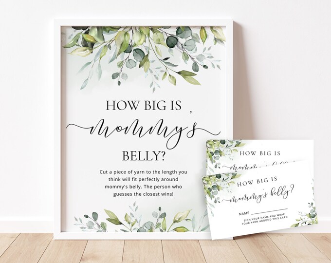 Greenery How Big is Mommy's Belly Game. Greenery baby shower games. Belly Guessing Game. Instant Download #02
