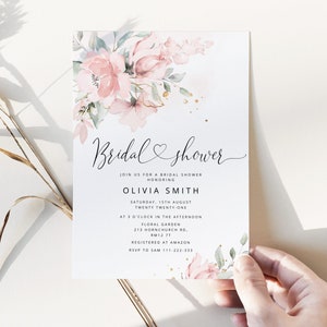 Blush Bridal shower invitation template. Roses Bridal Shower Invite. Blush floral bridal shower invite Instant download #03