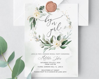 Boy or Girl Gender reveal invitation printable template. Greenery gender neutral baby shower invite. Greenery Baby shower invitation #ws5