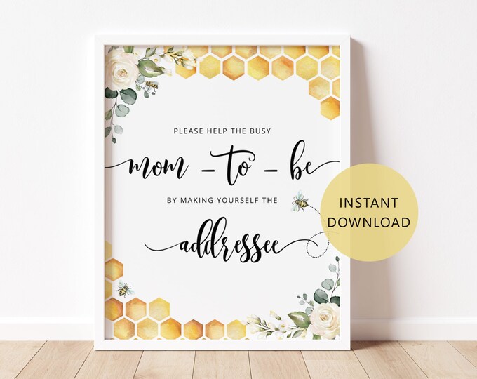 Bee Help the Busy Mom-to-Be by Making Yourself the Addressee. Bumble bee floral Address an Envelope Sign Instant Download #bee