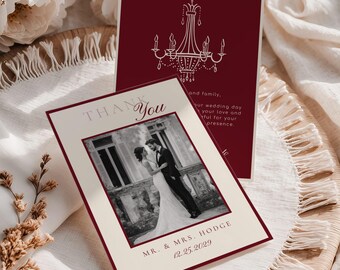 Luxury Old Money Wedding photo Thank you card Corjl ditable template #om1
