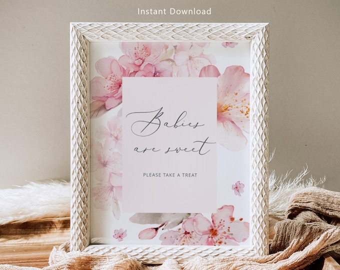 Cherry blossom Babies are sweet Sign. Blush floral take a treat sign. Sakura babies are sweet. Instant Download #s1