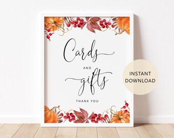 Pumpkin Cards and Gifts Sign in 2 Sizes. Fall Cards & Gifts Sign. Fall baby shower cards and gifts sign. Instant Download #p1