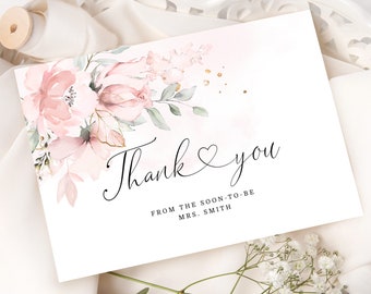 Blush bridal Thank You Card Printable Template.  Elegant roses thank you card. Floral bridal shower Thank You Card. Roses Thank You Note #03
