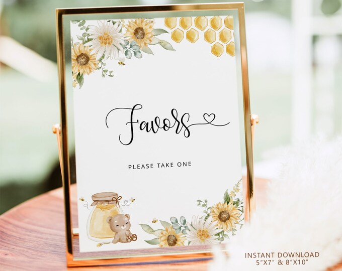 Honey bear Favors please take one Sign. Sunflower bee baby shower favors sign. Instant Download #hb1