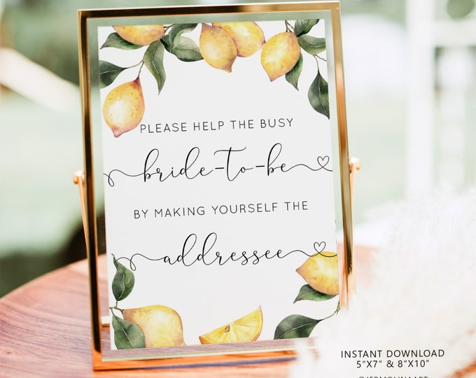 Lemon Help the Busy Bride-to-Be by Making Yourself the Addressee. Lemon Address an Envelope Sign Instant Download #lm1