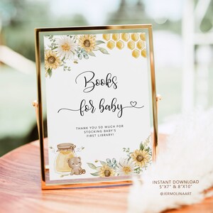 Honigbär Bücher für Baby Schild. Sonnenblume Biene Buch Wunsch Schild. Bring A Book statt einer Karte mit. Biene Baby Shower Dekor #hb1