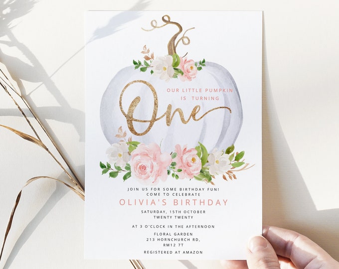 Pumpkin Invitation First Birthday. Our Little Pumpkin is Turning One.  Our Little Pumpkin 1st birthday Invite. #p3