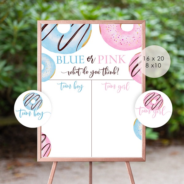 Gender reveal Boy or Girl chart. Donut Guess the Gender sign, gender neutral editable sign. We donut know he or she sign. Cast Your Vote #04