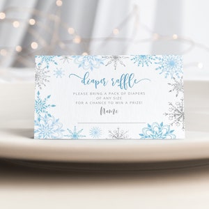 Winter Windel Tombola Los. Schneeflocke Windel Tombola Los. Blau Silber Babyparty. Sofort Download #sn2